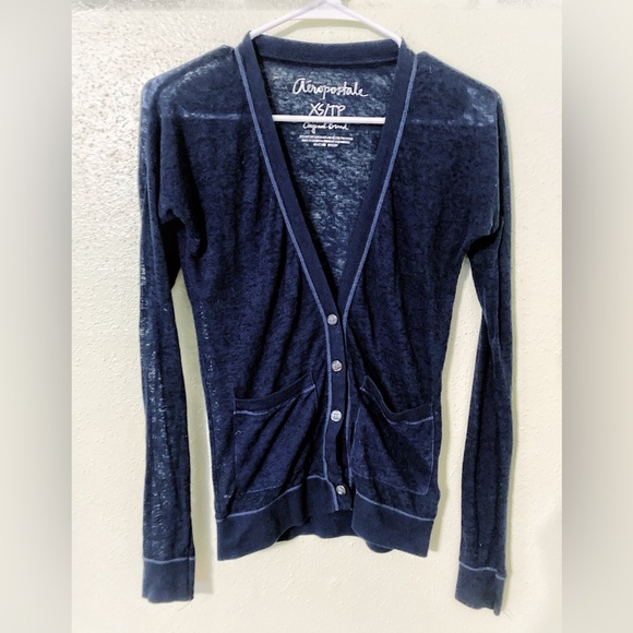 Aeropostale Sweaters - Aeropostale Button Front V-Neck Blue Cardigan